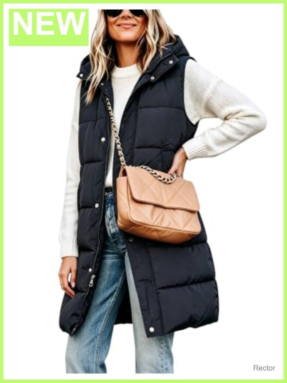 Long Puffer Vest Removable Hood Sleeveless Quilted Gilet